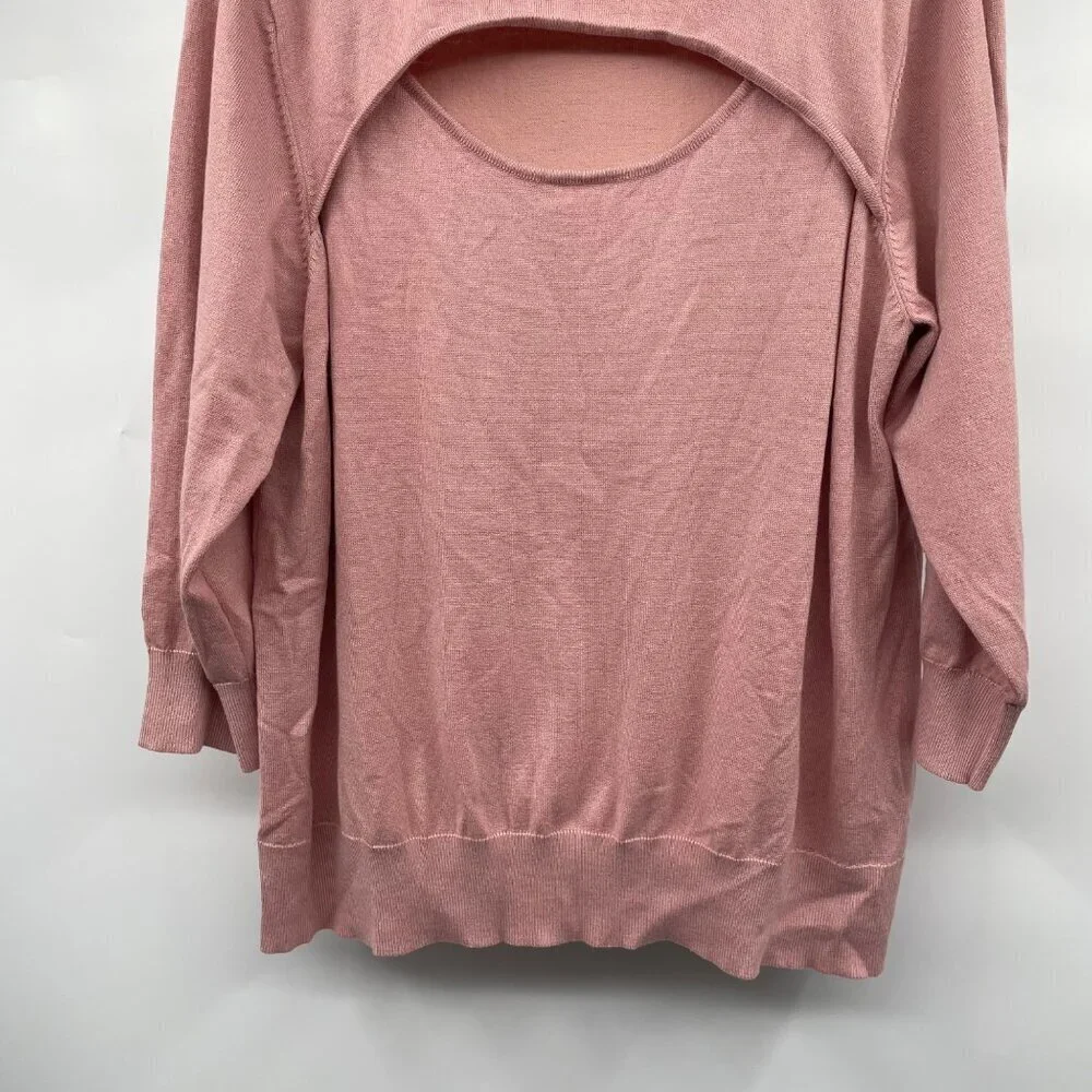 Cable & Gauge Womens Cut Out Sweater 3/4 Sleeve Pink Size 2X